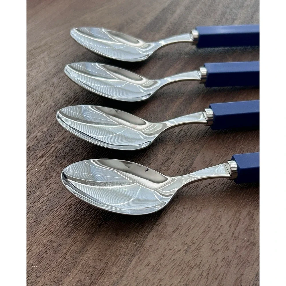 Villeroy & Boch Play Blue Ocean 4 Oval Place Soup Spoons 18/10 Stainless Italy